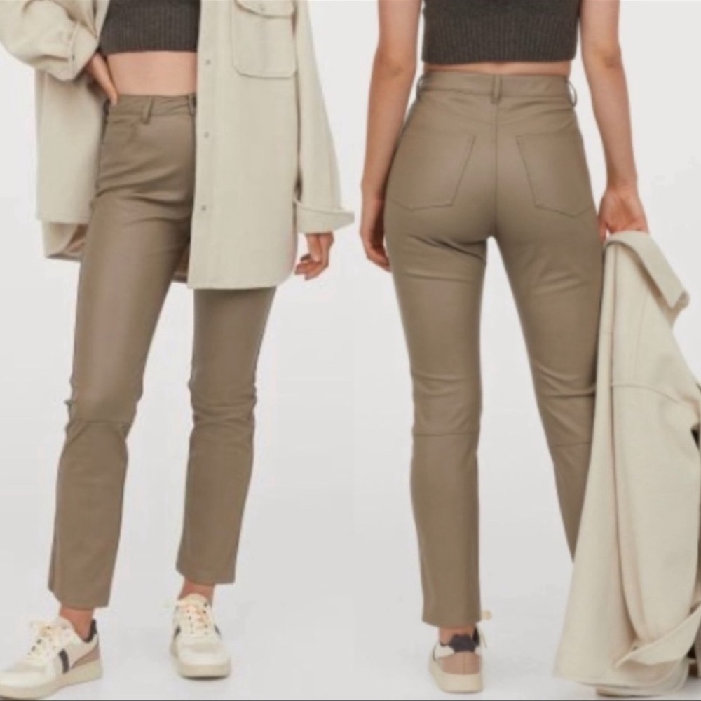H&M Tan Faux Leather Ankle Pants Straight Leg 10